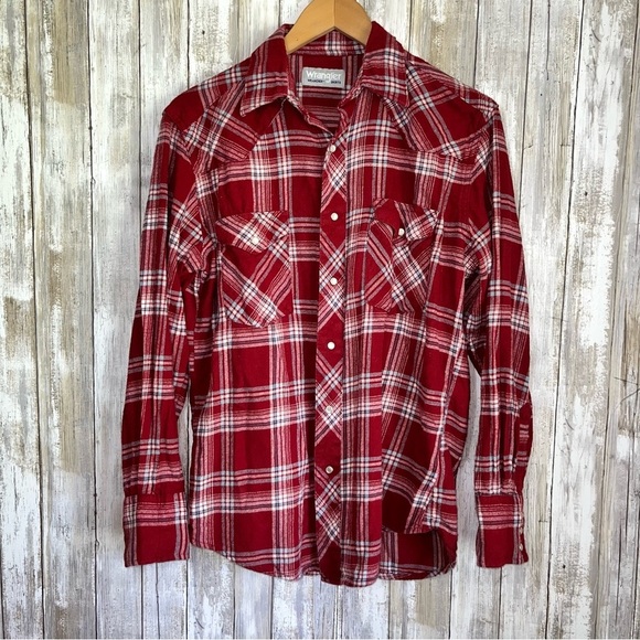 Wrangle Red Snap Button Plaid Button Down - Picture 1 of 6
